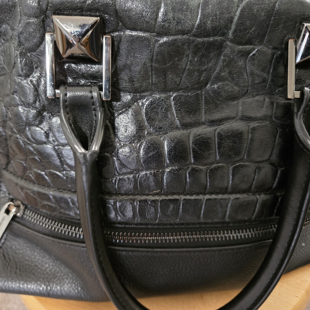 Charles Jourdan Black Crocodile-Patterned Satchel